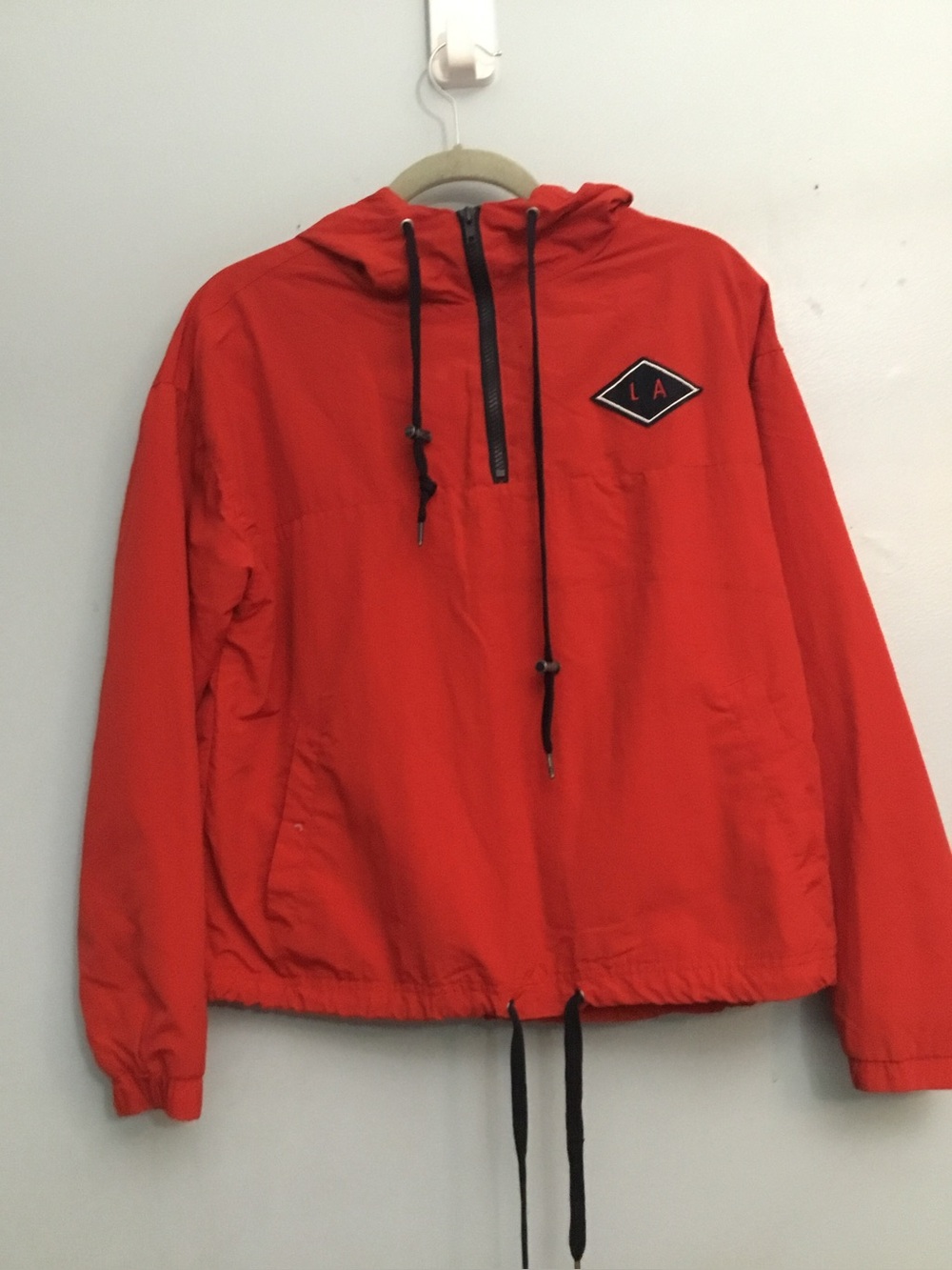 Forever 21 Red Hooded Windbreaker with LA Patch